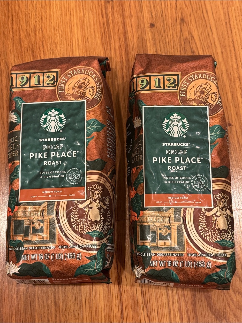 NEW! Sealed Starbucks Pike Place Roast Decaf - Brown & Green Packaging (2 Pack)